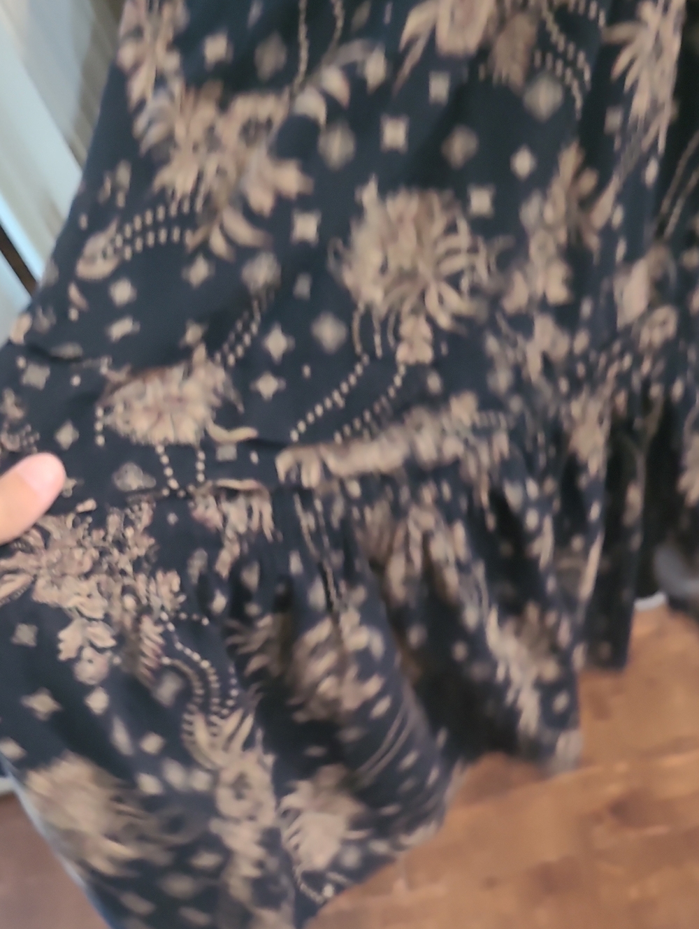 Free People Black Maxi Dress with Tan Floral Print Boho, Natural Material Size M - Picture 10 of 10